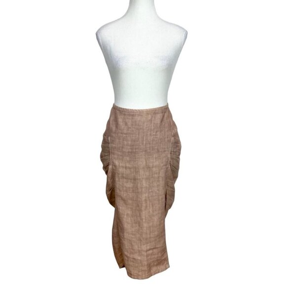 ENOCHIAN BEIGE LINEN CANVAS SIDE FLUTTER PENCIL SKIRT - 10 - Picture 1 of 8